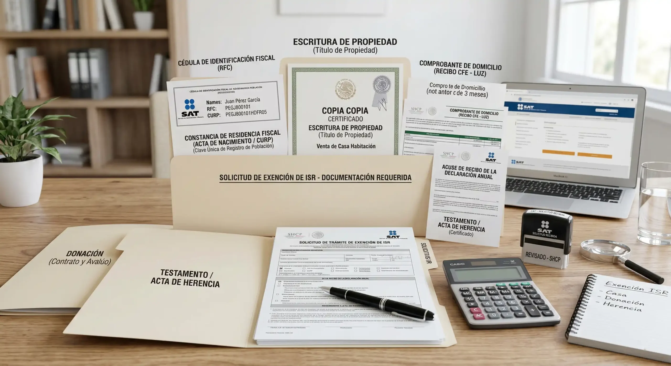 Exentar el ISR al vender casa en 2026 2 Documentos legales sobre escritorio para exentar ISR